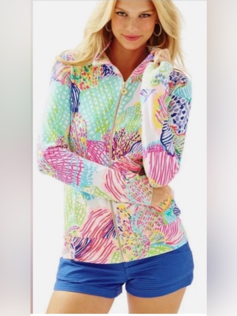 EUC Lilly Pulitzer Reagan Zip-Up Sweatshirt in the Multi Roar of the Seas